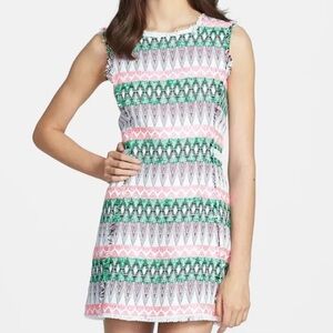 Milly Raw Edge Woven patterned Cotton Blend Shift Dress size 4